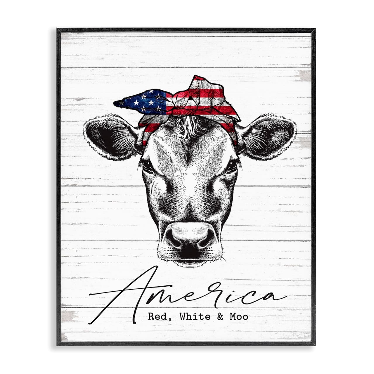 Stupell Industries Americana Cow Red White and Moo Country Farm Quote Framed Giclee Art